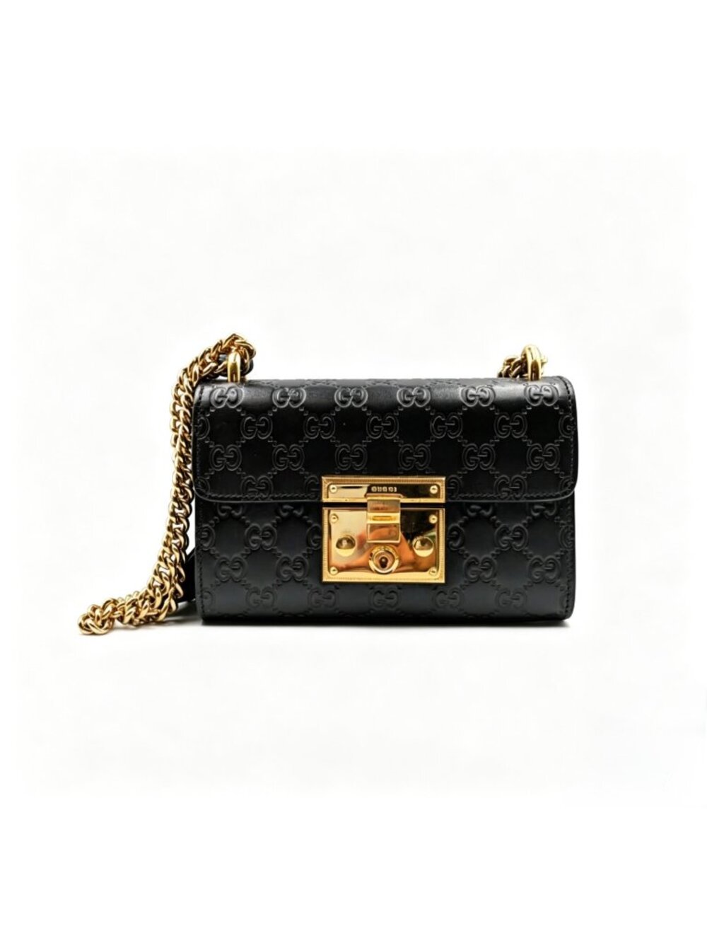 Pre-owned Gucci Padlock Monogram Pattern GG Embossed Chain Small Crossbody Bag B